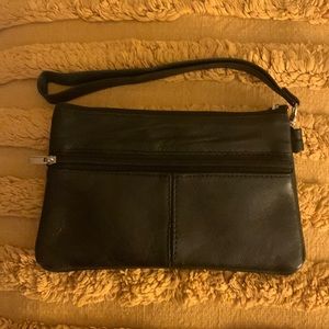 Black soft leather wristlet wallet
